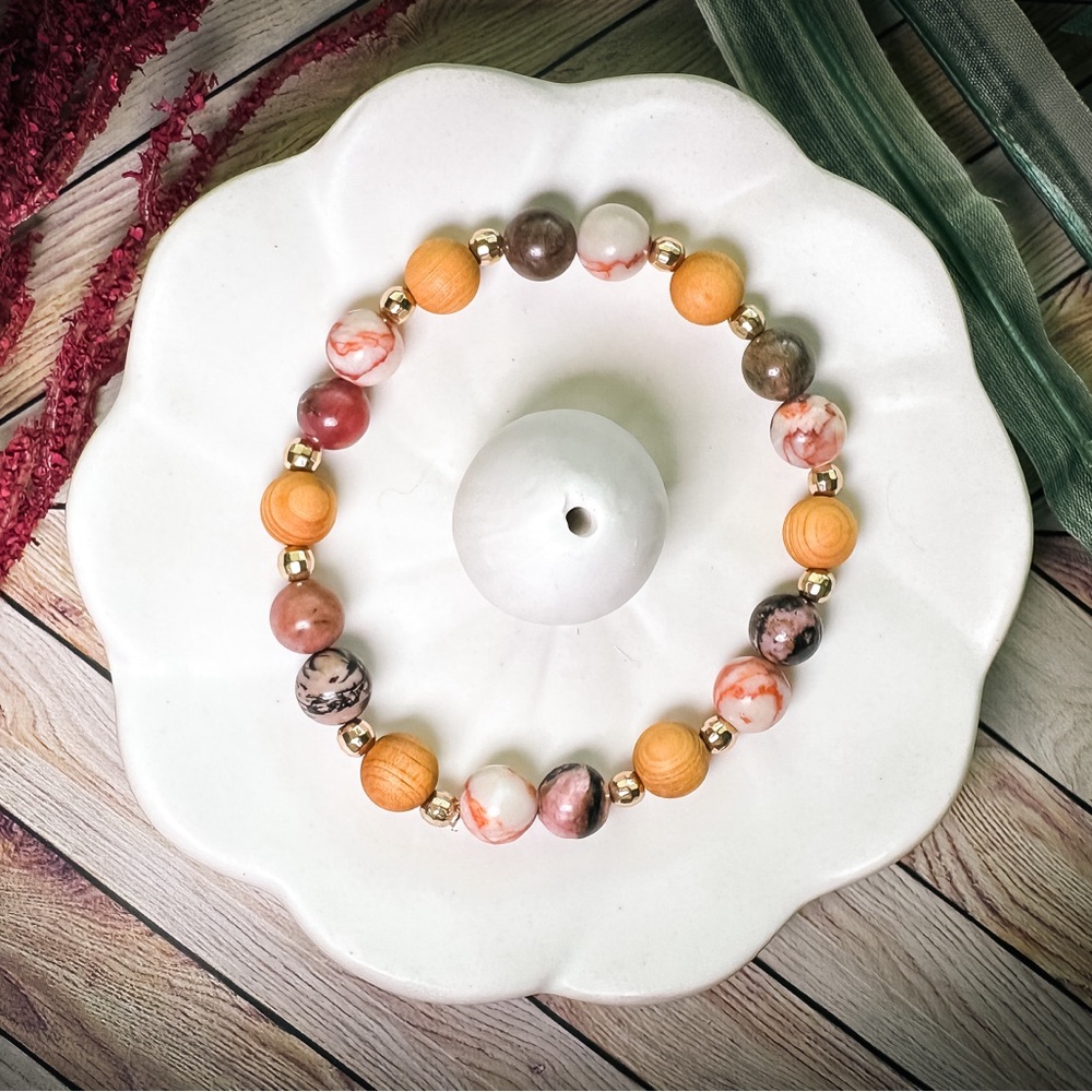 Balance | Pink Zebra Jasper & Sandalwood Aromatherapy Gemstone Bracelet